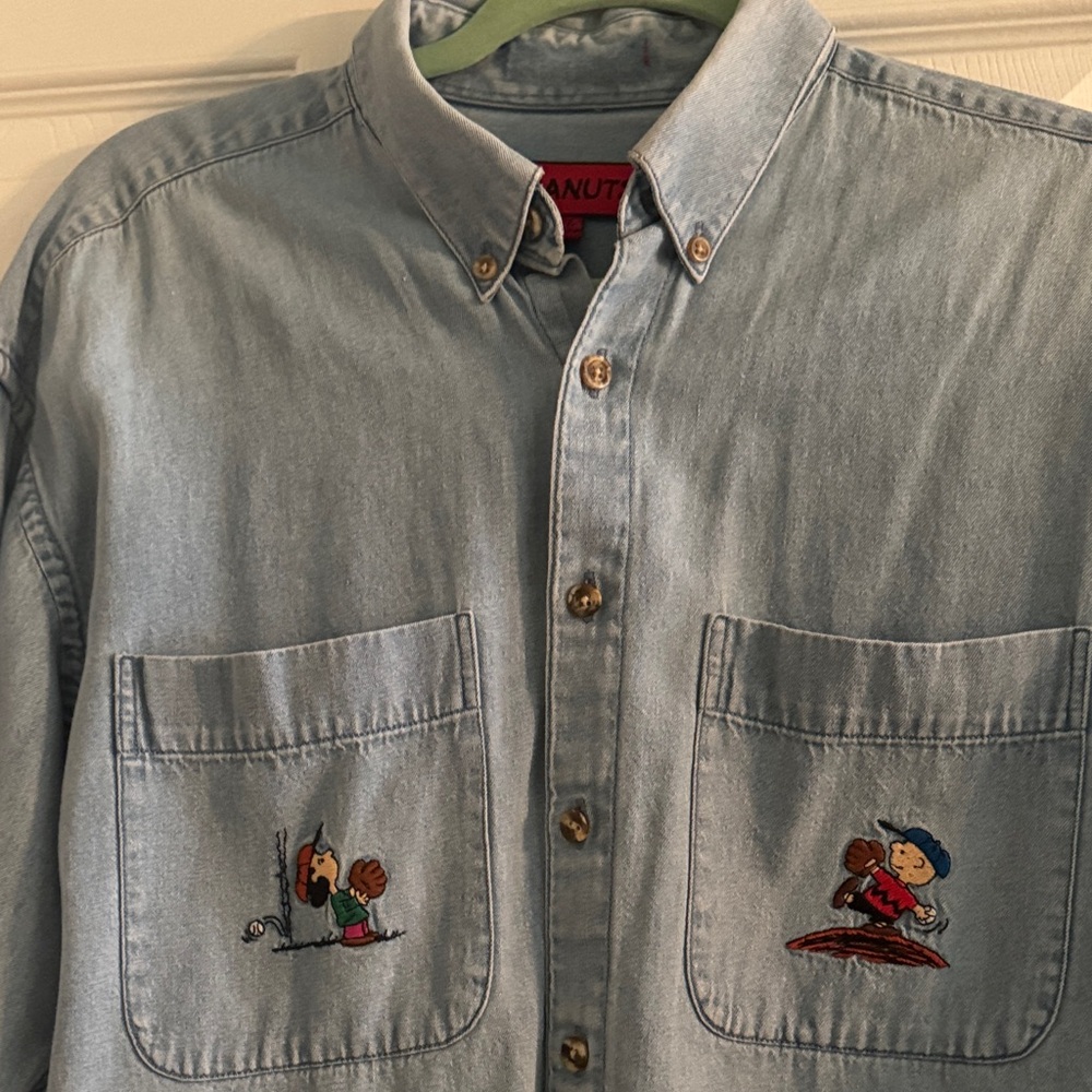 Peanuts Light Blue Casual Shirt with Embroidery